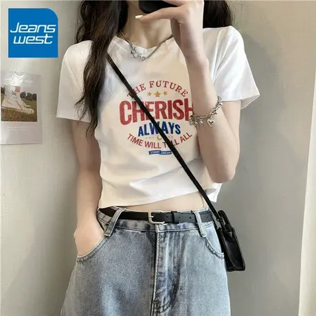 KV真维斯白色短袖t恤女2025年新款夏季薄款短款正肩宽松小众上衣图片