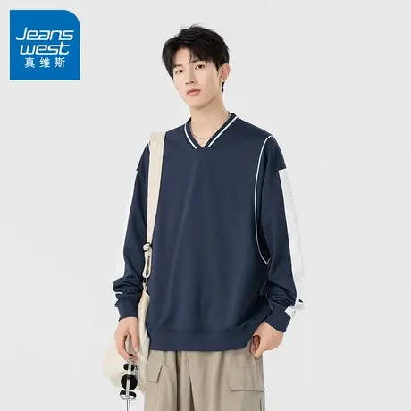 N5真维斯男士圆领卫衣2025秋季新款美式宽松男生春秋时尚长袖上衣商品大图