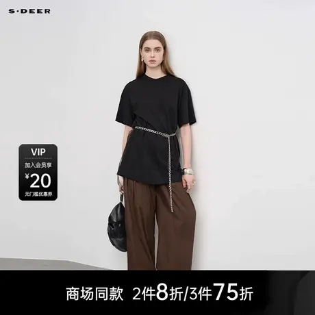 【商场同款】sdeer圣迪奥女装复古高腰压褶阔腿休闲长裤S25280824商品大图