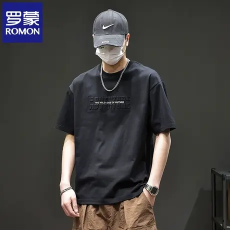 罗蒙夏季冰丝薄款宽松男士短袖T恤美式百搭圆领宽松休闲上衣潮N1Z图片