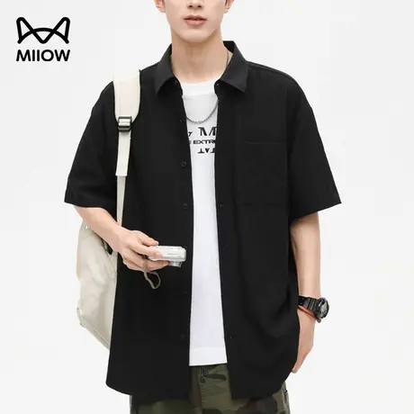 猫人休闲冰丝衬衣男短袖2024新款夏季速干半袖百搭衬衫黑色薄外套图片