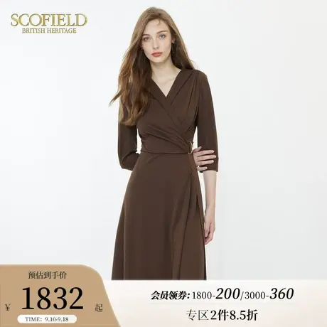 Scofield女优雅气质设计感裙装修身V领七分袖连衣裙2023秋季新款商品大图