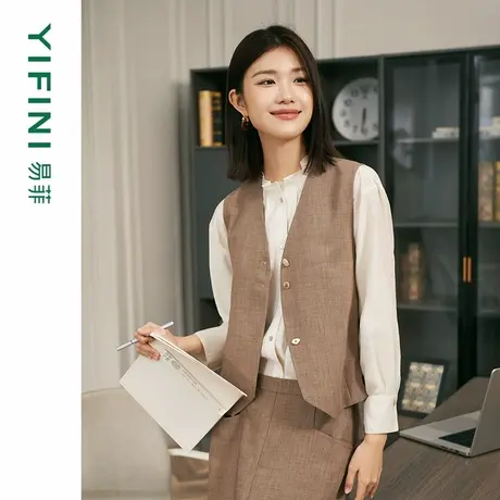 [专柜同款]Yifini/易菲网眼镂空拼接马甲女工装宽松短款马夹外套商品大图