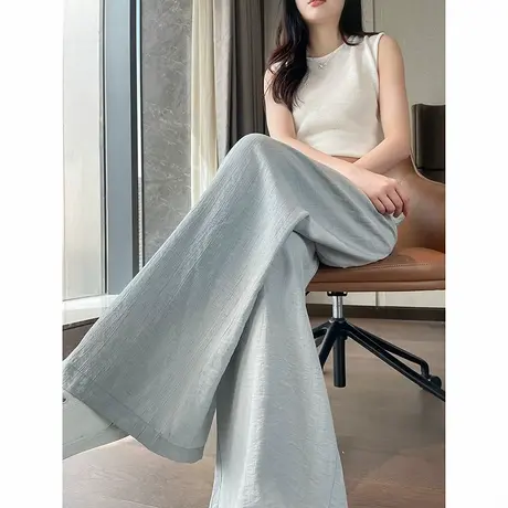 时尚气质休闲裤2025年夏季新款女宽松百搭阔腿简约纯色长裤商品大图