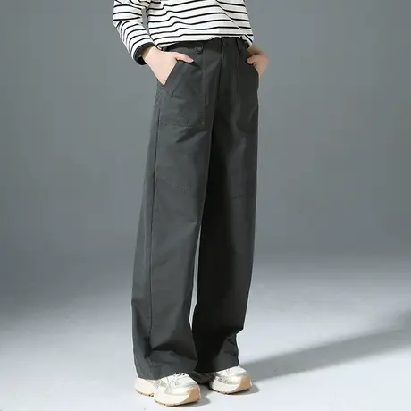 阔腿工装裤女小个子休闲裤2025新款灰色登山裤子运动裤高腰直筒裤商品大图