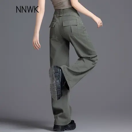 高腰阔腿牛仔裤女2025新款军绿色工装裤子今年流行爆款直筒裤宽松商品大图