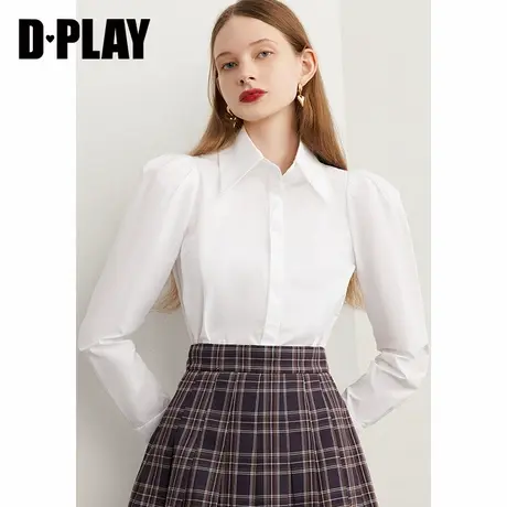 DPLAY秋装新款法式复古翻领泡泡袖气质通勤风时尚白衬衫图片