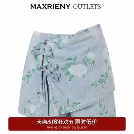 【奥莱】MAXRIENY精致复古感新中式盘扣牛仔短裤休闲裤女图片