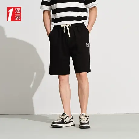 海一家简约抽绳五分裤2025夏季新款时尚有型青年男士休闲中裤图片