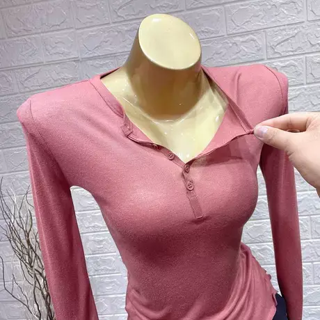 韩国ins博主同款~舒适薄款微透长袖t恤女半开领内搭打底衫上衣秋图片