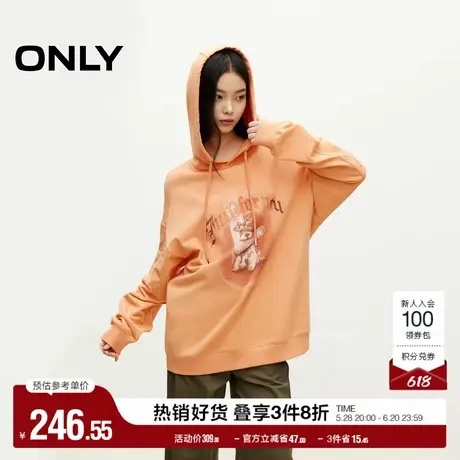 ONLY奥莱夏季休闲百搭甜美纯棉长袖宽松连帽卫衣女商品大图
