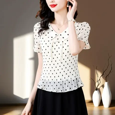 娃娃领雪纺衬衫女夏季新款高级感轻奢减龄洋气中年妈妈装短袖上衣商品大图