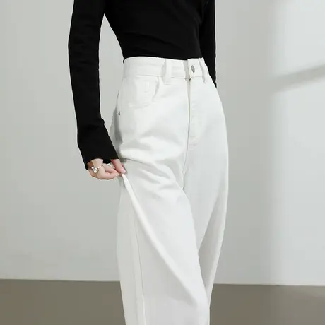 莱赛尔天丝棉直筒牛仔裤女夏季薄款高腰宽松显瘦垂感白色阔腿裤子商品大图