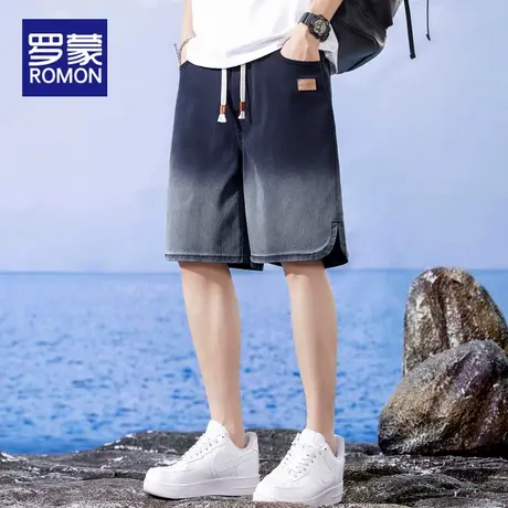 罗蒙冰丝渐变牛仔短裤男士夏季薄款宽松2025新款天丝休闲五分中裤图片