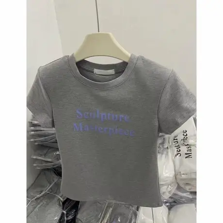 韩国东大门2025夏季新款短款修身显瘦圆领字母印花短袖T恤上衣女商品大图