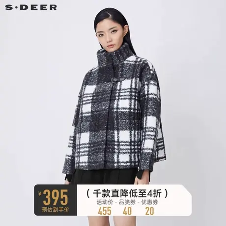 sdeer圣迪奥冬装高领撞色格纹羊羔绒短款外套女S21462212🎂商品大图