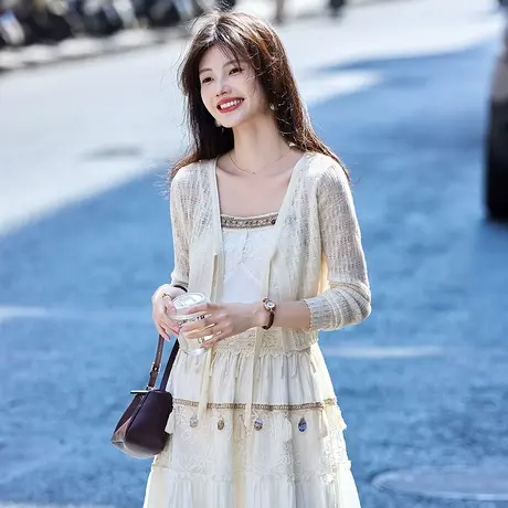 时尚轻薄毛衣开衫2025年夏季新款女罩衫针织百搭简约淑女长袖T商品大图