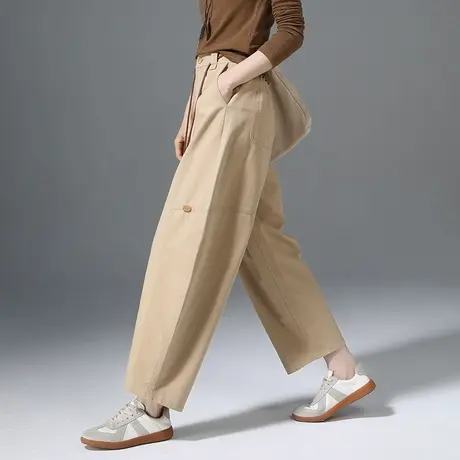 棉麻宽松镰刀裤女2025新款春夏阔腿裤小个子裤子亚麻哈伦裤九分裤商品大图