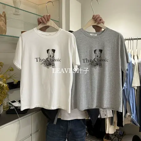 韩系印花圆领短袖T恤女内搭春夏宽松休闲百搭半袖ins潮上衣打底衫商品大图