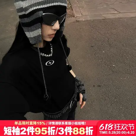 甜酷风街头潮牌黑色短袖t恤女2025夏季新款宽松显瘦超火半袖上衣商品大图