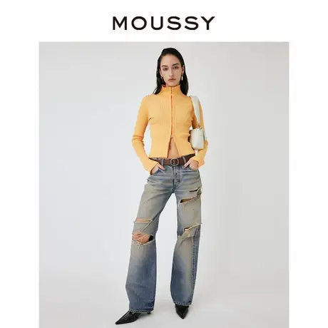 MOUSSY 春季新品磨损破洞做旧低腰直筒牛仔裤女010HSA11-0730商品大图