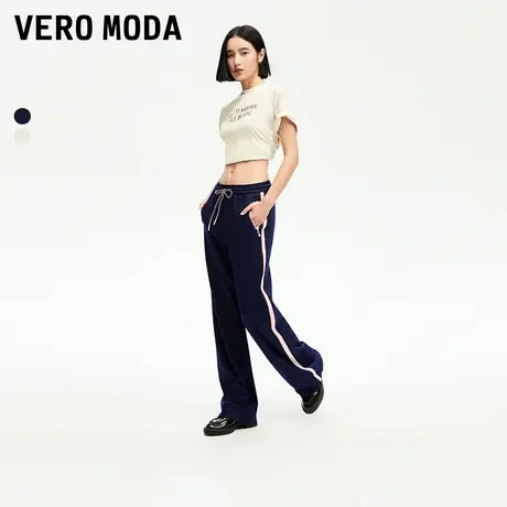 Vero Moda休闲裤女24秋季新款撞色直筒抽绳休闲运动长裤3243PL018商品大图