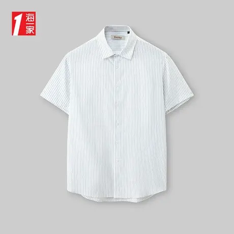 海一家简约休闲短衬2025夏季新款时尚条纹青年男士短袖衬衫商品大图