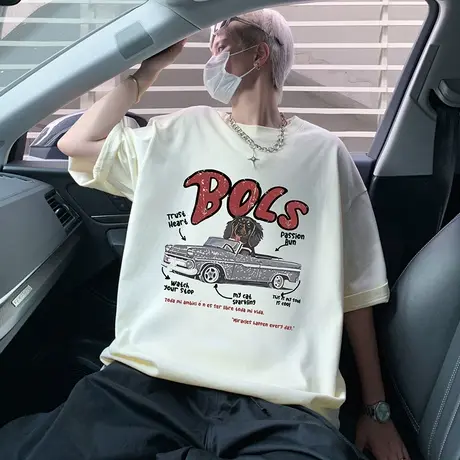 重磅纯棉短袖T恤男夏季新款大码透气宽松半袖情侣体恤情侣打底衫图片