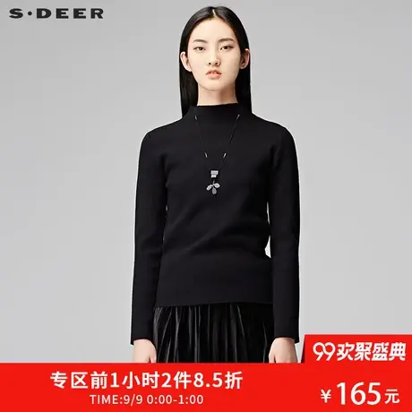 sdeer圣迪奥2018冬装简约休闲纯色圆领套头短款针织衫女Y17483503图片
