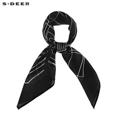 sdeer圣迪奥女夏装休闲简约时尚撞色线条印花复古小方巾S21283701图片
