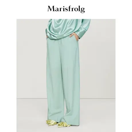 玛丝菲尔休闲裤春羊毛高腰西装阔腿裤垂感裤子商品大图