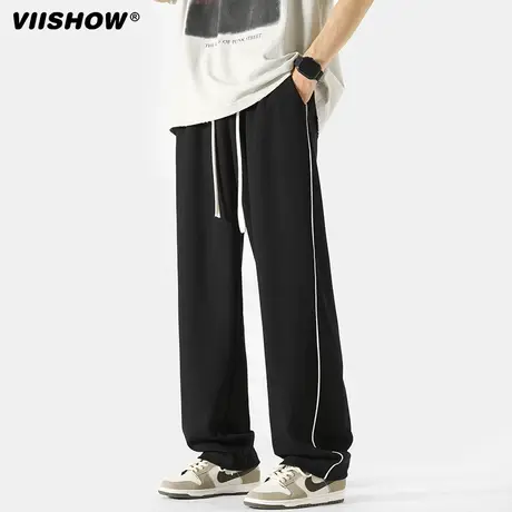 VIISHOW美式线条感休闲裤男2025春季oversize百搭宽松直筒运动裤商品大图