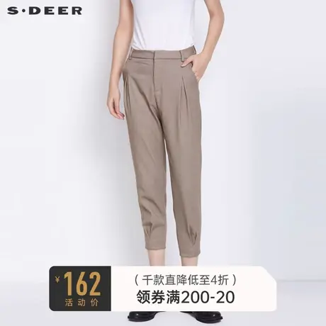 sdeer圣迪奥女装春秋装OL风简约插袋压褶休闲长裤女S21380838图片
