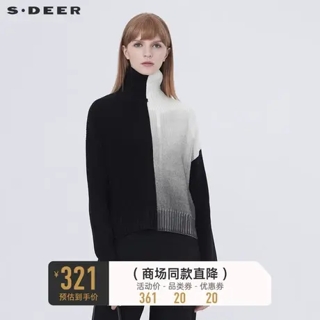 sdeer圣迪奥秋冬女装撞色拼接高领罗纹长袖针织衫毛衣S20483519📘商品大图