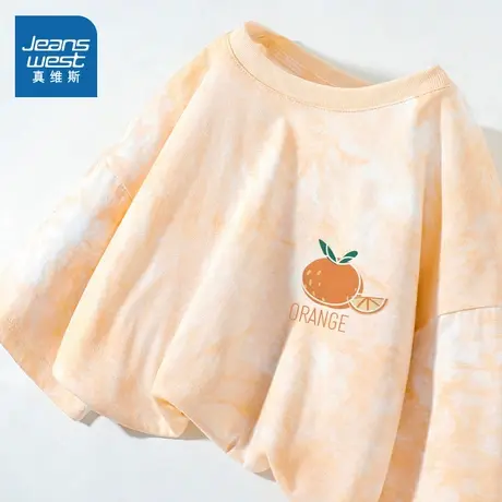 JR真维斯短袖t恤女2024新款夏季纯棉扎染多巴胺穿搭宽松别致上衣商品大图