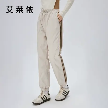 艾莱依收脚羽绒裤女士爆款拼接收腰显瘦长款时尚通勤鸭绒秋冬长裤图片