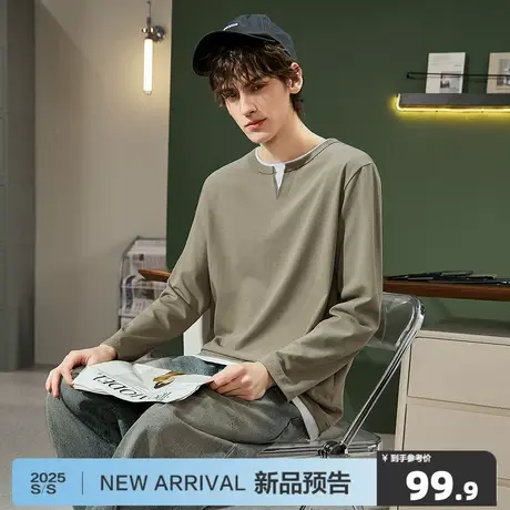 唐狮2025秋季新款纯色长袖T恤男纯棉百搭宽松打底衫休闲上衣t7.5图片