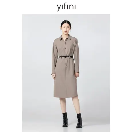 Yifini/易菲修身显瘦长袖连衣裙女秋冬款气质中长款衬衫裙图片