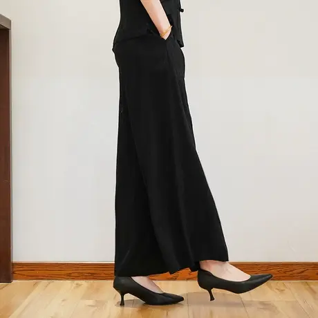 筠雅夏季新款新中式国风黑色修身复古改良直筒裤休闲裤子女25J200商品大图