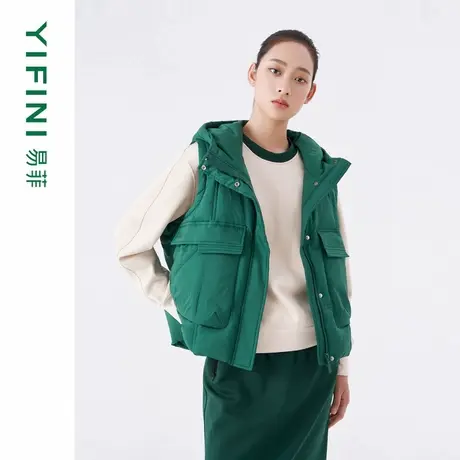 [专柜同款]Yifini/易菲白鹅绒百搭时尚宽松短款羽绒服无袖外套女商品大图