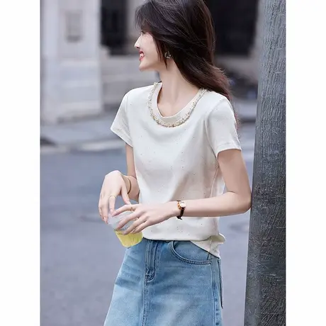 时尚短袖T恤2025年夏季新款女圆领休闲减龄百搭纯色修身简约上衣图片