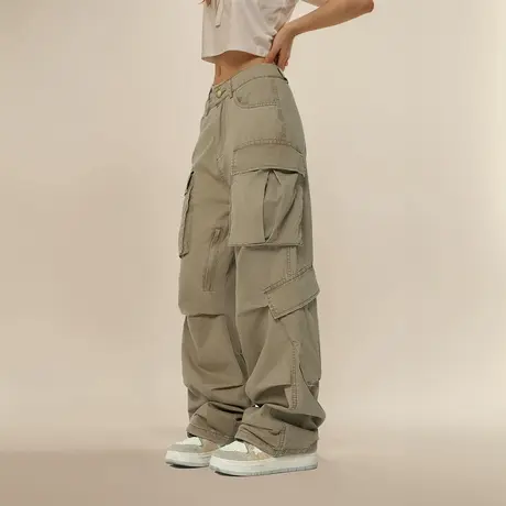 美式复古做旧工装裤女款夏季2025新款设计感拖地裤显瘦直筒休闲裤商品大图