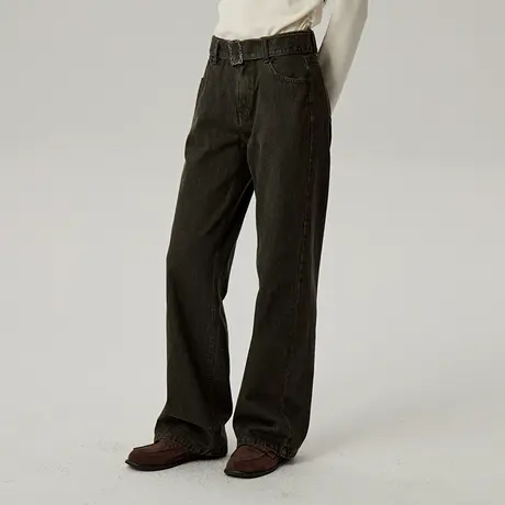 omont蛋挞家 复古可拆卸腰带牛仔裤秋冬高腰直筒显瘦长裤子商品大图