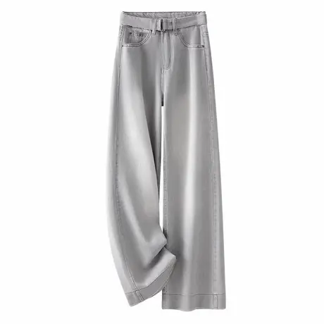 拉夏贝尔浅蓝色宽松阔腿牛仔裤女2025春秋新款高腰垂感a字直筒裤图片