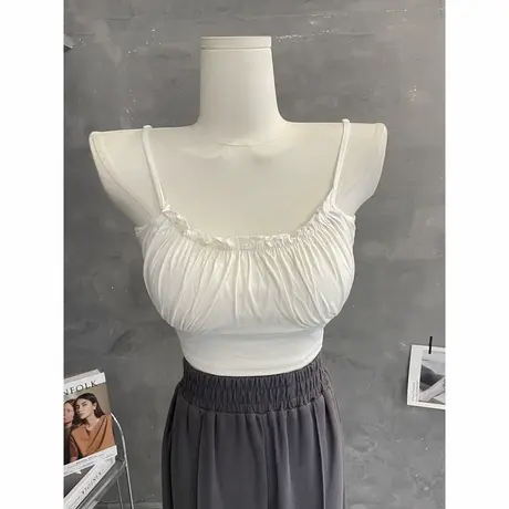 纯欲风～带胸垫木耳边吊带背心修身显胸大短款内搭打底上衣夏季商品大图