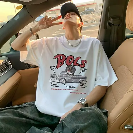 短袖t恤男夏季新款重磅纯棉宽松透气美式高街半袖oversize体恤衫图片