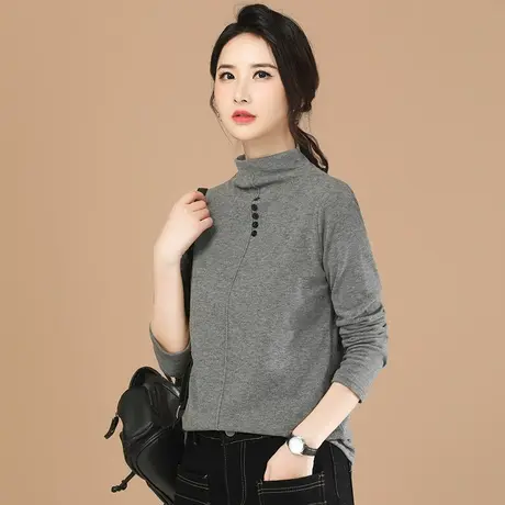 【12月2日冬上新立减】高领深灰修身内搭打底衫女加厚保暖T恤上衣图片