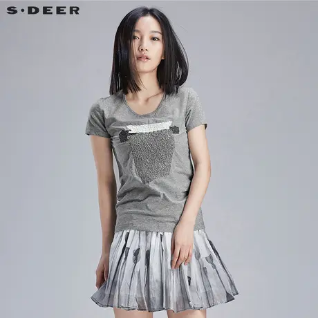 s.deer圣迪奥女装精致凸绣手工美感T恤S16280198图片