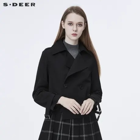 sdeer圣迪奥女装春装休闲翻领收腰长袖短款工装黑色外套S20382205图片