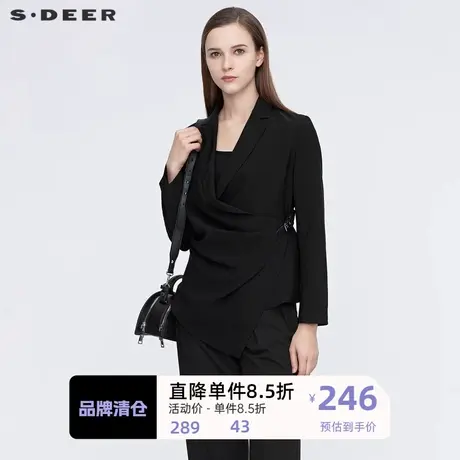 sdeer圣迪奥女装设计感平驳领拼接不规则西装外套S21182210图片